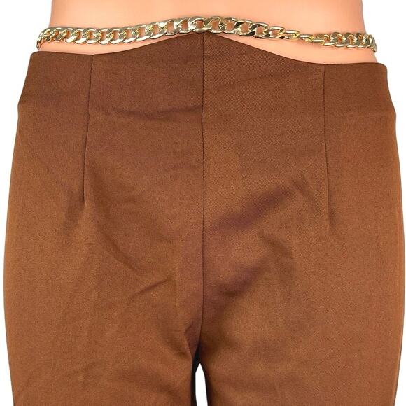 Princess Polly Brown Chain Belt Flared Leg Stretch Ankle Trousers Pants Size 4 - Picture 4 of 6